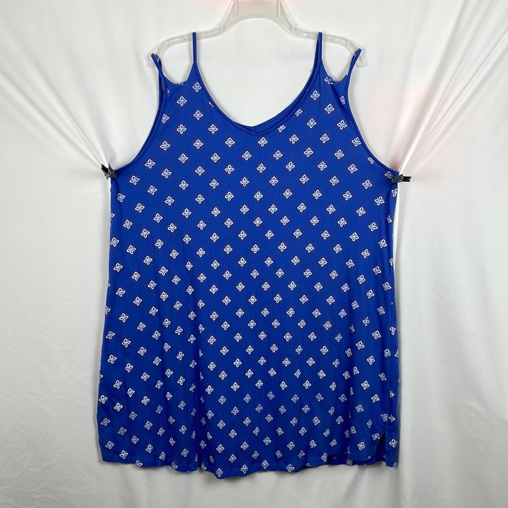 Catherines Blue w/White Lightweight Nightgown Double Shoulder Straps - 0X/14/16W